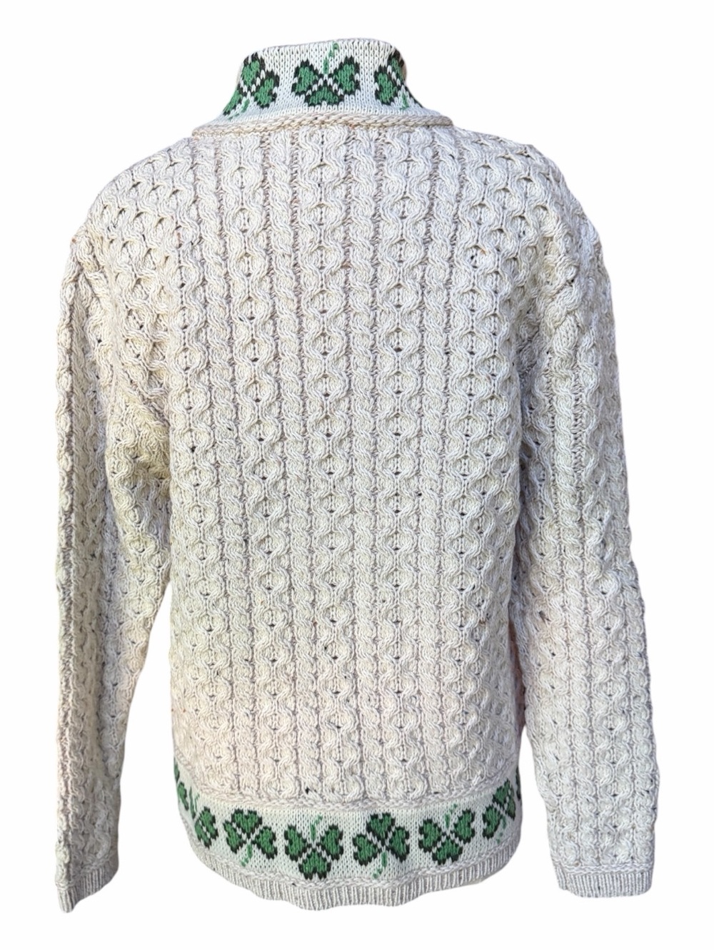 Deadstock w/o Tag 1990s Aran Crafts 100% Merino Wool Oatmeal Shamrock Zip Cardig - Picture 5 of 6